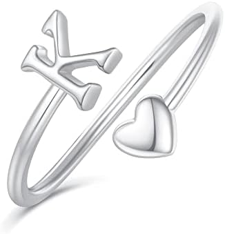 Heart Initial Rings for Teen Girls Women,Silver Initial Heart Ring Stackable Rings for Women Adjustable Initial Rings for Teen Girls Women Heart Letter K Rings for Girls Teen Girl Mothers Day Gifts