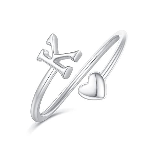 Heart Initial Rings For Teen Girls Women,Silver Initial Heart Ring Stackable Rings For Women Adjustable Initial Rings For Teen Girls Women Heart Letter K Rings For Girls Teen Girl Mothers Day Gifts #TOP3