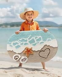 Image of Beach Theme Microfiber Bath Mat for Bathroom, Anti-Skid Soft Absorbent Bath Rug Door Mat Sea Shell Starfish Ocean Design Washable Floor Carpet for Bathroom, Bedroom & Home Decor
