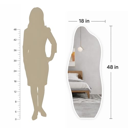 Image of LED Full Length Wall Mirror 48x18 Inch Irregular Shape Touch Sensor Light Dressing Mirror for Bedroom Living Room Vanity Decorative Modern Mirror with LED Light | 3 Color Lighting Modes
