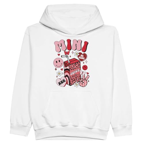 Mini Valentines Youth Hoodie, Cozy Cotton Blend, Pouch Pocket Color White Size M