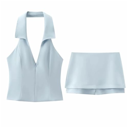 Women Cropped Casual Top Sets Woman 2 Pieces Suit Check Mini Shorts Skirts Oufits Outfits