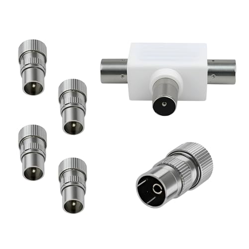 Reulin TV Aerial Splitter Kit, Antenna to TV Connection, 1 Coax In - 2 Out, With 4 Male - 1 Female RF Connector
