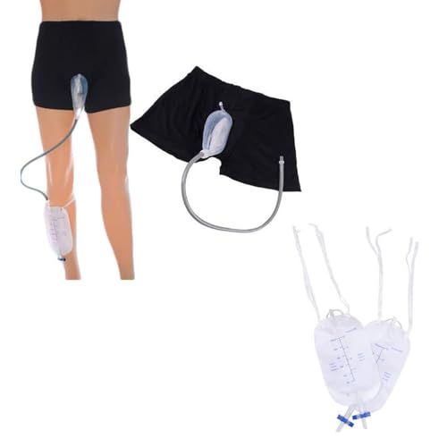SHANRROW Bolsa de recolección de urinario portátil, colectores de orina, embudo para orinar, pantalones de incontinencia usables para hombres con dos bolsas de orina,M