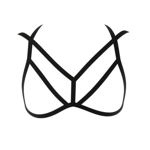 Hey Song Women's Strappy Harness Bra Elastic Cage Bralette Sexy Body Chest Belt Adjustable Punk Gothic Festival Rave Lingerie (US, Alpha, One Size, Regular, Regular, Black27)