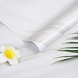 Oxdigi Marble Contact Paper, Self-Adhesive Waterproof PVC, White, 24x196 in, for Kitchen Cabinets & Countertops, Removable