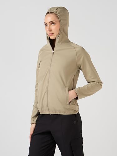 Image of TECHNOSPORT Women's Solid Slim Fit Hooded Jacket with TECHNOWARM+ | Full Zip Polyester Winter Jacket for Sports, Gym, Travel & Casual Wear | Long Sleeve Hooded Activewear with Moisture-Wicking Fabric