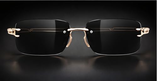 Image of FAVELA Premium Rimless Rectangular Sunglasses for Men & Women | Gold Tinted Luxury Eyewear | Lightweight Metal Frame | UV400 Protected Stylish Goggles | Medium Size