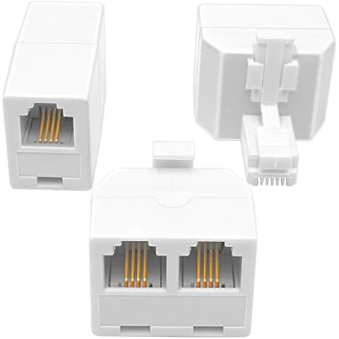 NECABLES 2+1Pack 2pcs Double Phone Jack Splitter RJ11 6P4C 1 Male to 2 Females and 1pc Phone Line Coupler for Landline and Fax White Cover