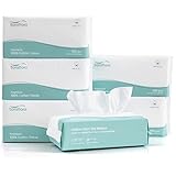 Saraflora 100% Cotton Facial Tissue Soft Dry Wipe 6 Pack, Use for Sensitive Skin Disposable Face Towel Extra Thick Dry and Wet Use Disposable Cotton Tissues for Washing Face Makeup Wipes（600 Count ）