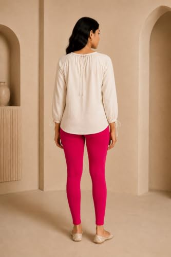 Image of Women's Cotton Lycra Ankle Length Leggings | Regular Rise, Soft 4 Way Stretch Fabric | Casual & Ethnic Wear