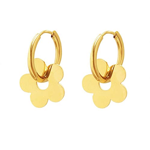 Gold Flower Hoop Earrings for Women, Bohemia Flower Charm Earrings For Women Her Dainty Earrings Mother's Day Gift