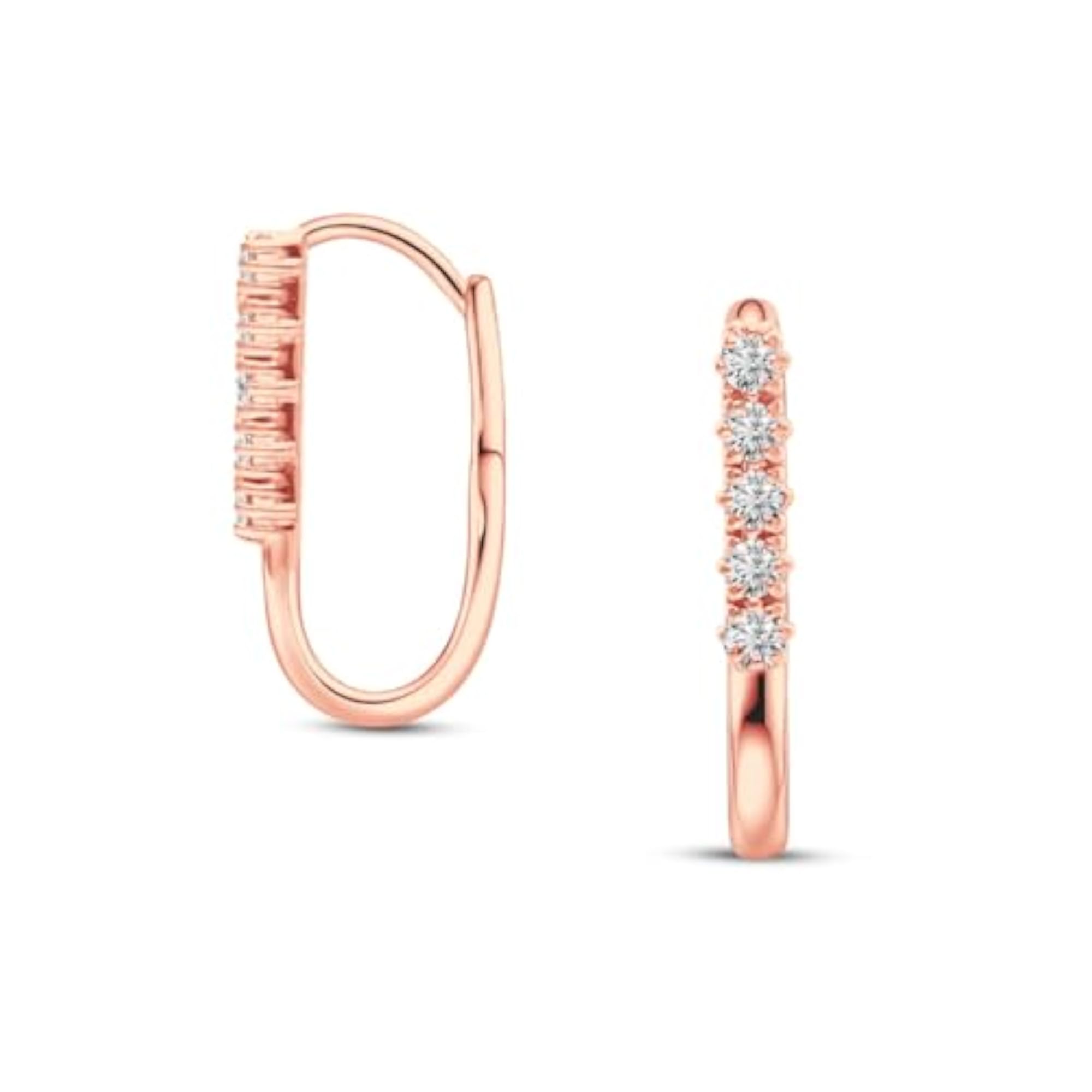 Women's 925 Sterling Silver Rose Gold CZ Hoop Earrings