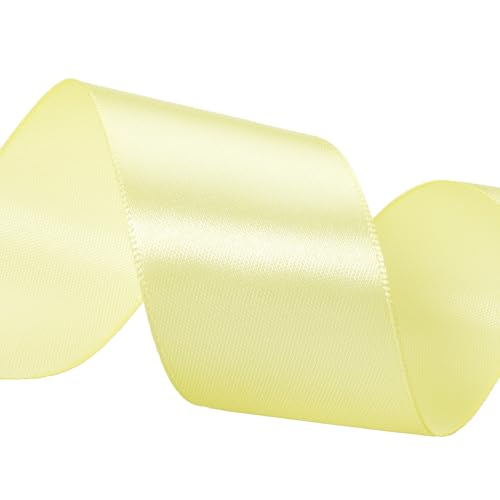 Image of ATRBB 25 Yards 1-1 /2 inch Light Yellow Satin Ribbon for Gift Wrapping | Wedding, Bows, Colorfast Polyester Fabric Thick Ribbon for Bouquets Party Decor Crafts Handmade Flower DIY