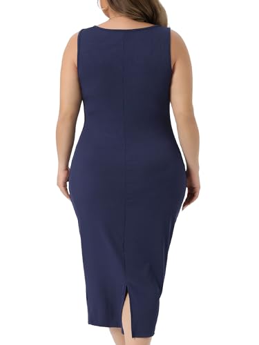 Image of Agnes Orinda Plus Size Dress for Women Summer Sleeveless Square Neck Bodycon Cocktail Sundress Sexy Midi Tank Dress