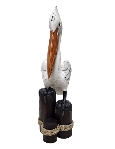 Figura decorativa de pelícano tallada en madera miniatura 2