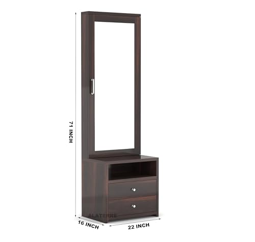 Image of Sheesham Wood Dressing Table with 2 Drawer Storage for Living Room Bedroom Wooden MackupVanities (Walnut Finish)