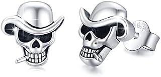 Skull Stud Earrings, Punk Earrings 925 Sterling Silver Gothic Earrings Hypoallergenic Stud Earrings Skull Jewellery Gift for Women Girlfriend Daughter with Gift Box Silver