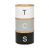 Harbour Housewares Stackable Tea Coffee Sugar Canisters with Bamboo Lids - Monochrome - Stacking 3pc Tea Coffee and Sugar Canisters Set Airtight Kitchen Organiser Food Storage Jars