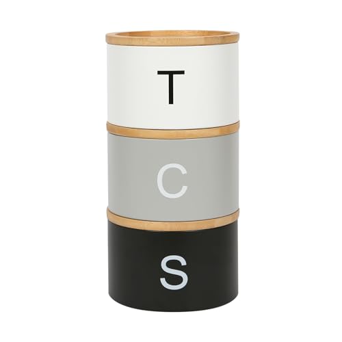 Harbour Housewares Stackable Tea Coffee Sugar Canisters with Bamboo Lids - Monochrome - Stacking 3pc Tea Coffee and Sugar Canisters Set Airtight Kitchen Organiser Food Storage Jars - Cosy Home Interiors Harbour Housewares Stackable Tea Coffee Sugar Canisters with Bamboo Lids - Monochrome - Stacking 3pc Tea Coffee and Sugar Canisters Set Airtight Kitchen Organiser Food Storage Jars