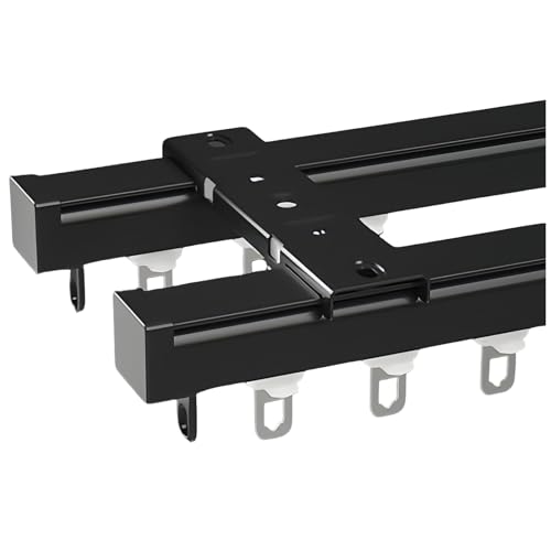 Riel de cortina doble ajustable de aluminio negro resistente de 1.70m para techo 2