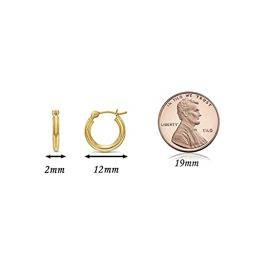 14K Yellow Gold Polished Small Round Hoop Earrings, 12Mm (0.48 Inch Diameter) #TOP2