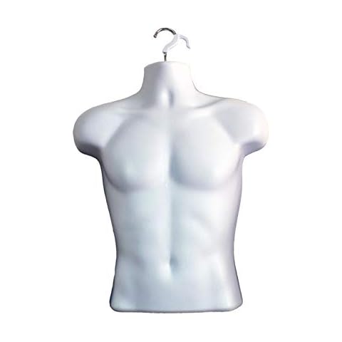 White Male Mannequin Hollow Back Body Torso Dress Form & Hanging Hook, S-M Sizes (1 Pack, White) Cover