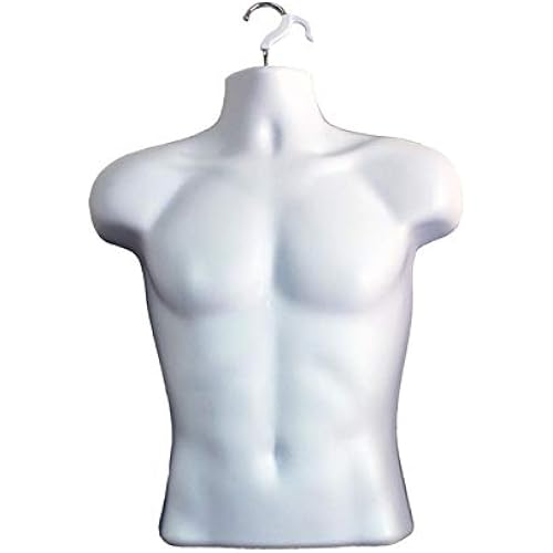 Male Mannequin Torso Hollow Back Body Stackable Dress Form with Hanging Hooks for Tshirt Display, Countertop, Craft Shows, Photos and Design, S-M Clothing Size (White, Set of 1)