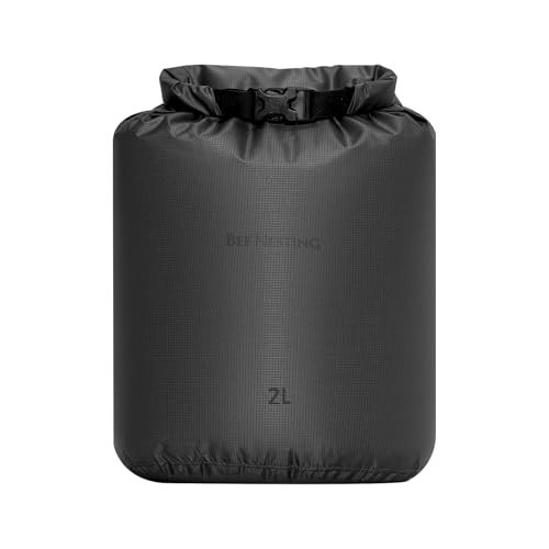Bee Nestingドライバッグ 超軽量 防水バッグ 折りたたみ スタッフバッグ 完全防水 ウォータープルーフバッグ 防災 温泉 海水浴 釣り ビーチ 水泳 登山 旅行 便利グッズ (ダークグレー, 2L，肩ひもなし)