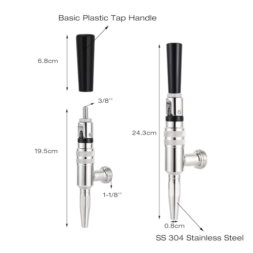 MRbrew Stout Beer Coffee Faucet – 304 Stainless Steel Keg Beer Tap for Cold Brew Coffee & Nitro Beer, Beer Faucet Homebrew Kegerator Tower Tap with Standard Black Plastic Tap Handle