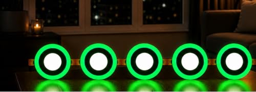 Image of OLIPS 6W (3+3) LED Ceiling Panel Down Light | Dual Color Change by On /Off Switch | Fan Box POP Decorative LED | White Center & Color Ring Design (Green, 5)