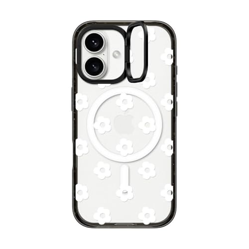CASETiFY �C���p�N�g �����O�X�^���h MagSafe�Ή� iPhone 16 �P�[�X [�L�b�N�X�^���h / 2m����̗����������N���A (MIL�K�i3�{����) / ���C�����X�[�d�����Magsafe�Ή�] - Ditsy Daisies - Whi