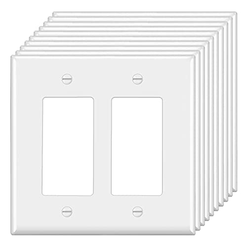 Image of [10 Pack] BESTTEN Decorator Wall Plate, 2 Gang Standard Size Outlet Cover for GFCI and USB Receptacles, H4.53 inch x W4.57 inch, Unbreakable Polycarbonate Material, UL Listed, White