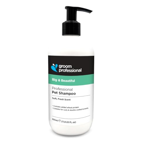 GROOM PROFESSIONAL Big & Beautiful Volumising Dog Shampoo - Deep Cleansing Formula for Smelly Dogs - Wheat Protein to Strengthen Hair & Increase Coat Volume - Ideal for Woolly or Thick Coats, 350ml
