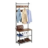 K PRACTIKSA | Zapatera Organizador Mueble con Perchero De Metal - Color Café