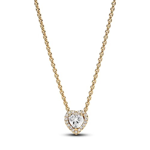 PANDORA Timeless Sparkling Heart Collier Necklace - Gift for Her Shine 14k Gold-Plated Necklace with Cubic Zirconia - With Gift Box - 17.7"2
