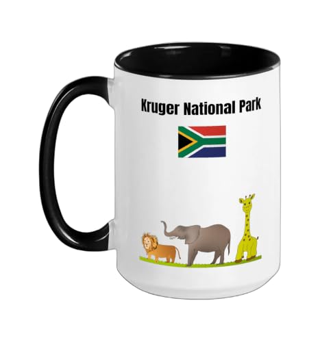 Kruger National Park souvenir South Africa flag safari lover Ceramic Mug, Black/White, 15oz