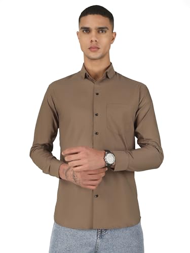 Image of Mens Cotton Lycra Full Sleeve Slim Fit Semi-Formal Shirt | Textured Pattern | Curved Hem