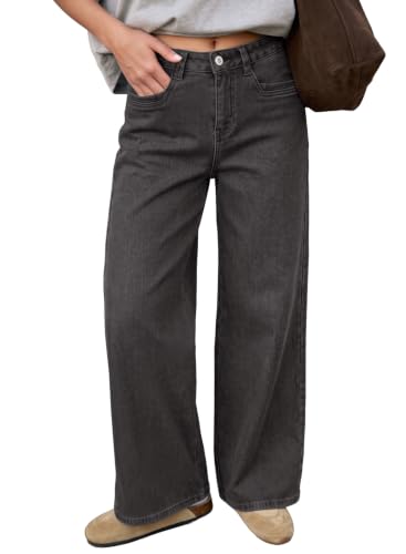 Sidefeel Women's Fleece Lined Jeans Wide Leg Denim Pants Size 12 Black