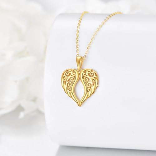 KECHO 14k Solid Gold Angel Wings Necklace for Women Real Gold Guardian Angel Pendnat Jewelry for Women3