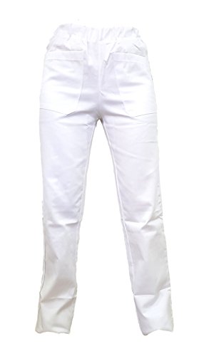 Tecno Hospital Pantaloni con Elastico E Tasche Anteriori,OSPEDALIERO Sanitario Unisex Infermiere ESTETICA Medico OSS OPERATORE Scolastico, Personale OSPEDALIERO (Bianco, S)