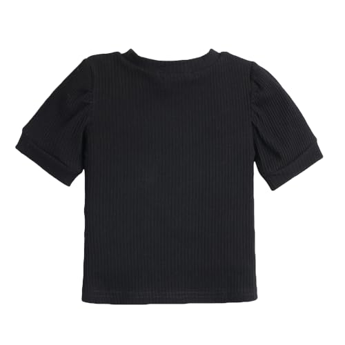 Image of Hopscotch Baby Girls Cotton Half Sleeves Solid Top and Pant Set in Black Color