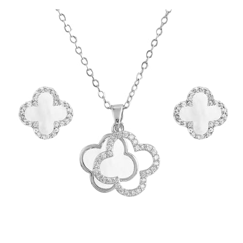Hanaoops Ensemble de Bijoux Trèfle à Quatre Feuilles pour Femme Fille Acier au Titane Noir Trèfle à Quatre Feuilles Collier Boucles d'oreilles Set...