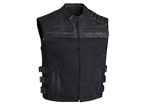 Motorcycle Men's Leather And Denim Tactical Style Concealed Carry Pockets Mobile S-6XL