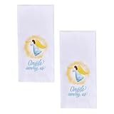 Split P Angels Among Us Dishtowel Set of 2, Blue & Yellow Angel Printed Kitchen Towel for Spiritual, Winter & Holiday Decor, Long Lasting 100% Cotton White Hand Towel, Machine Washable Tea Towel