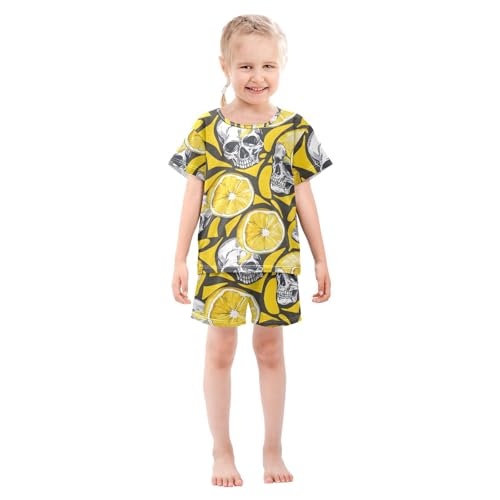 ALAZA Sugar Skull Yellow Lemon Pajamas Short Sleeve 2 Piece Sleepwear Top and Bottom Pajama Set Unisex3
