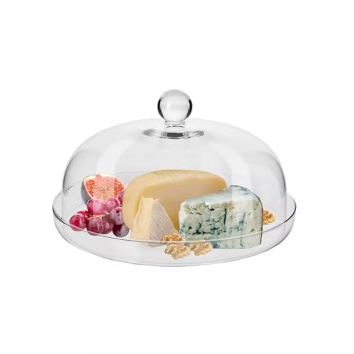 Krosno Plateau avec Cloche Elite, 28 cm, Verre de Haute Qualité, Plateau à Fromage Élégant avec Cloche, Idéal pour Fromages, Desserts, Présentations, Design Raffiné, Cristal sans Plomb