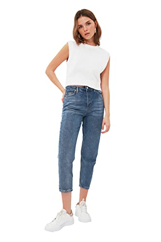 Trendyol Blue Petite High Waist Mom Jeans, 40 aux Femmes