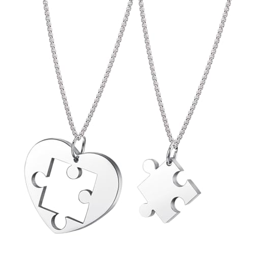 RDNKVB Collier de Couple en forme de cœur Puzzle, Pendentif en acier inoxydable, Bijoux d'amitié, Cadeau de Couple
