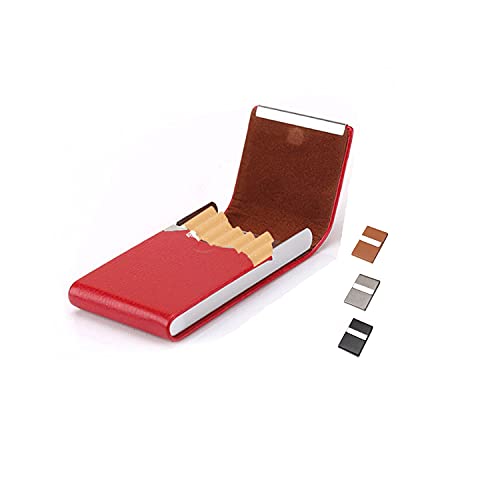 Leather Cigarette Case Box - Regular Size Cigarette Pocket Holder, Carrying Cigarette Case for Men and Women (Red)